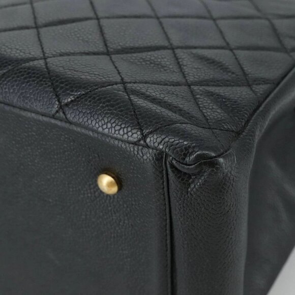 CHANEL Matelasse Chain Hand Bag Grained Calf Skin Black Gold CC Auth PP148 - Picture 5 of 16